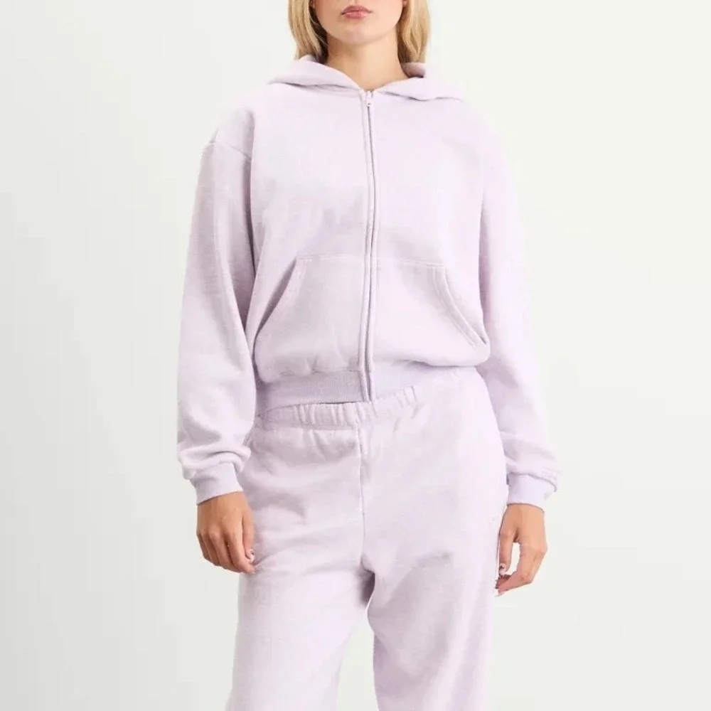 SKIMS Limited Edition Cotton Fleece Cropped Full Zip Up Hoodie Purple Heather M - Picture 5 of 16